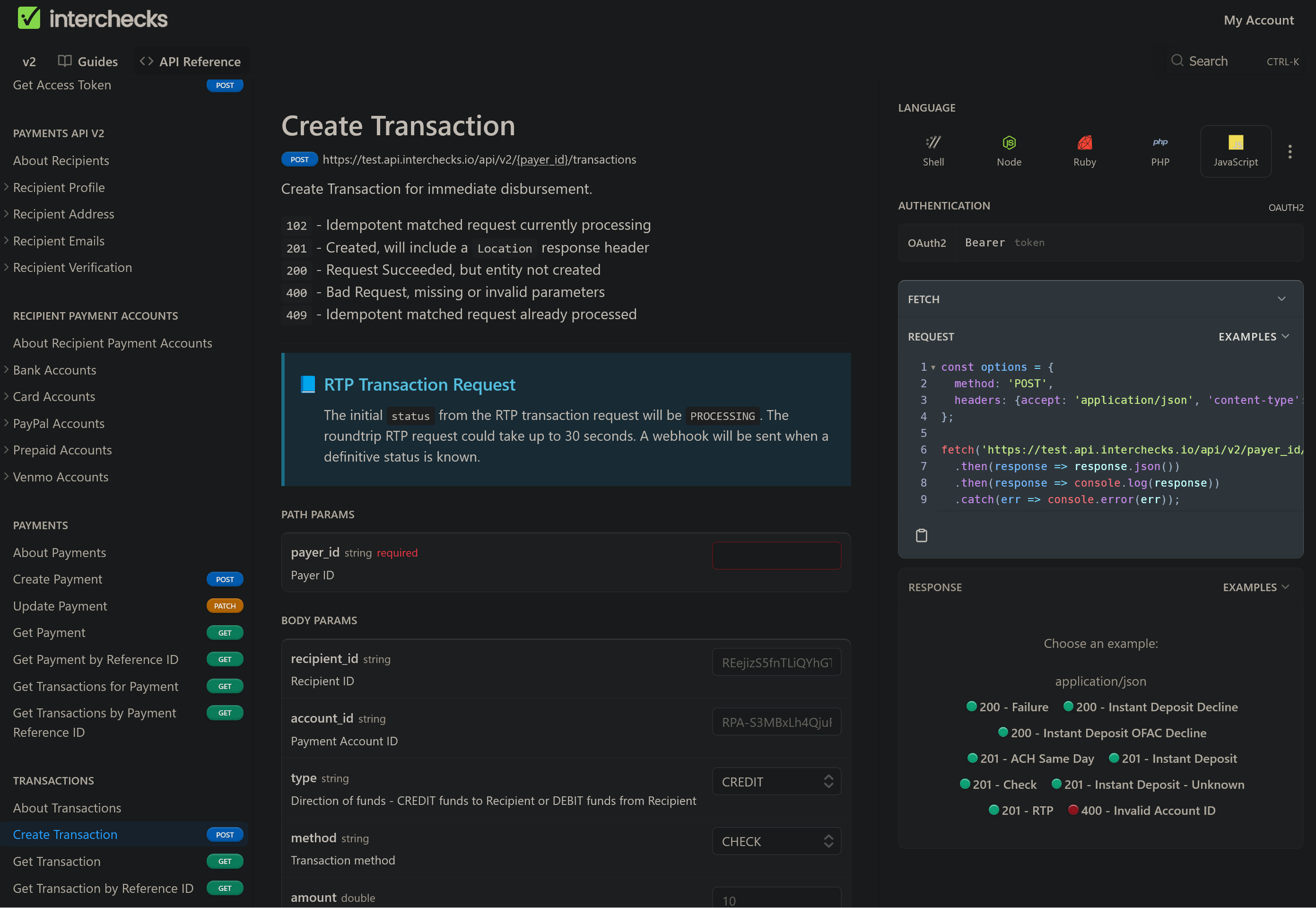 Interchecks API Documentation Screenshot